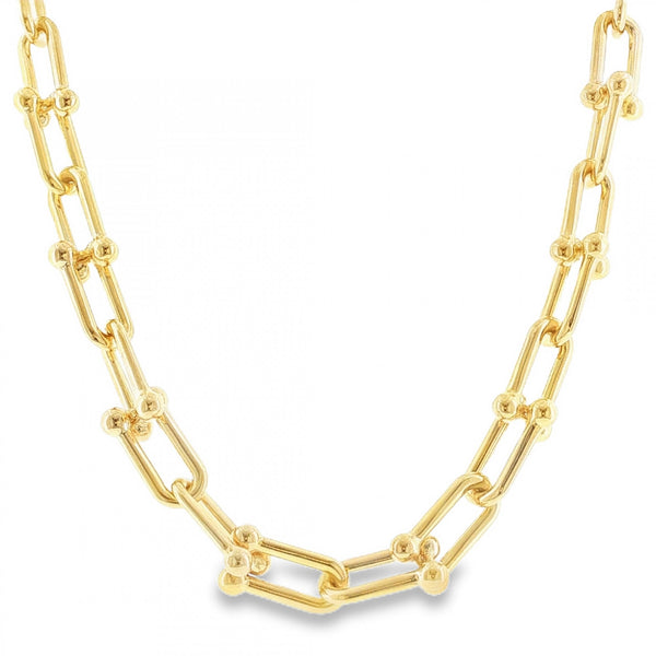 9ct Yellow Gold Hollow Stirrup Link Necklace - 18" - 27.5g