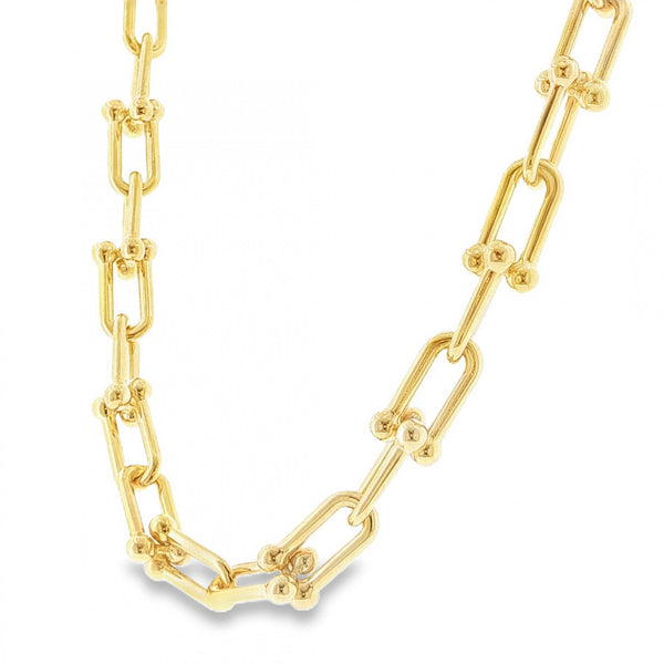 9ct Yellow Gold Hollow Stirrup Link Necklace - 18" - 27.5g