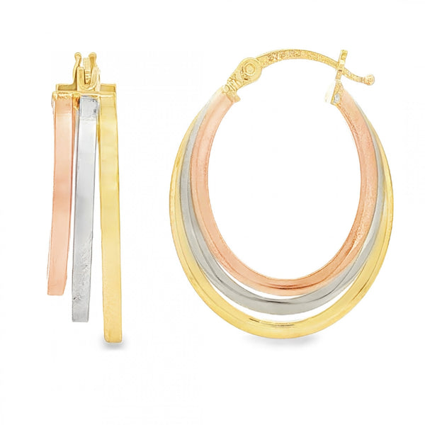 9ct Multi-Tone Gold Graduated Triple Hoop Earrings - 6x24x18mm
