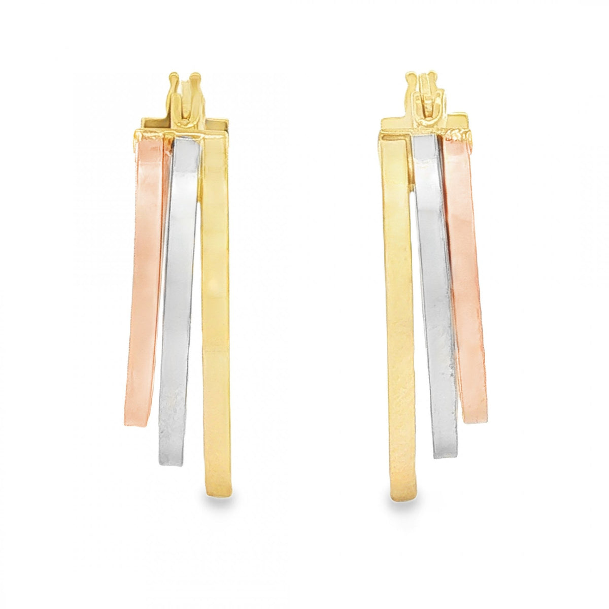 9ct Multi-Tone Gold Graduated Triple Hoop Earrings - 6x24x18mm
