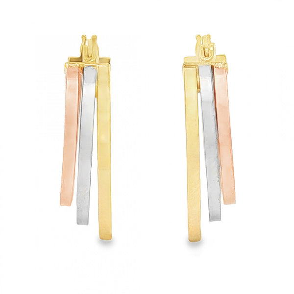 9ct Multi-Tone Gold Graduated Triple Hoop Earrings - 6x24x18mm