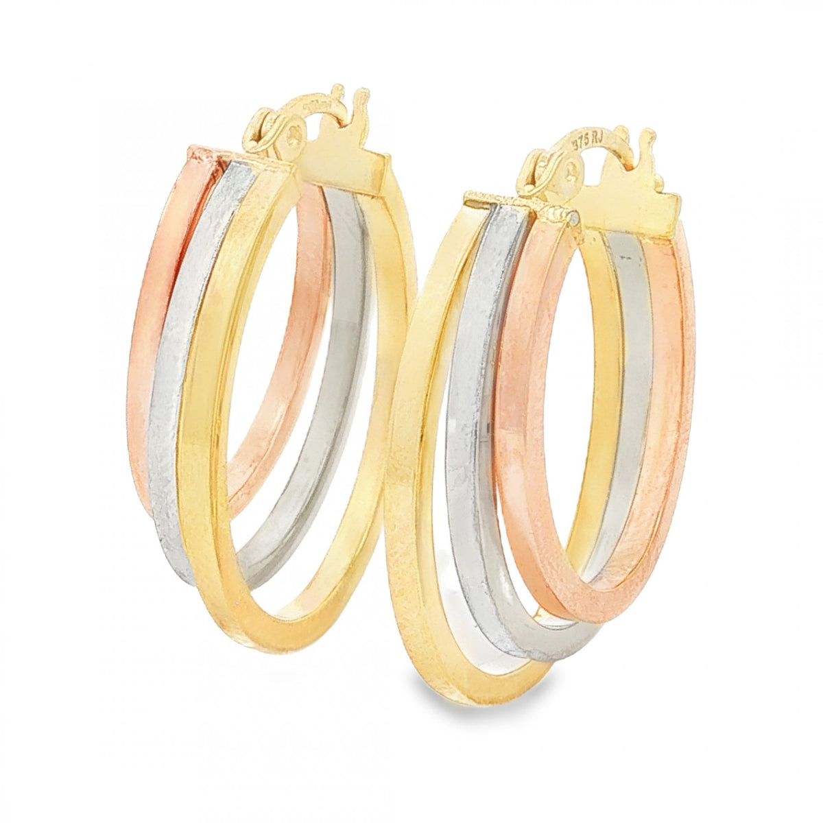 9ct Multi-Tone Gold Graduated Triple Hoop Earrings - 6x24x18mm