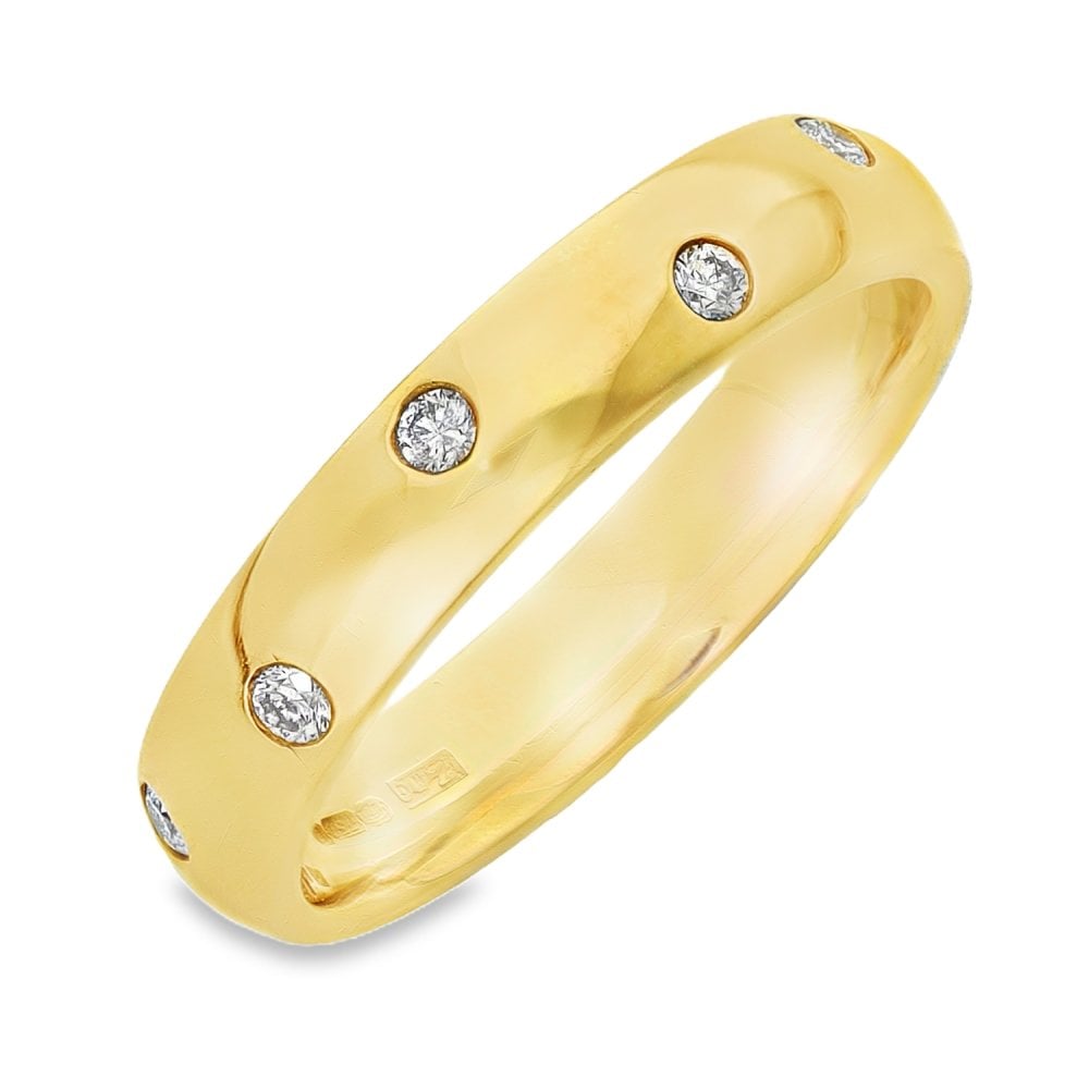 18ct Yellow Gold Scatter Diamond Wedding Band - Size Q½ - 0.20ct