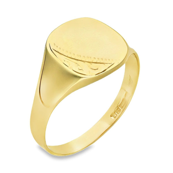 9ct Yellow Gold Engraved-Edge Signet Ring - Size S - 12mm