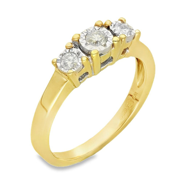 9ct Yellow Gold Illusion-Set Diamond Trilogy Ring - 0.15ct