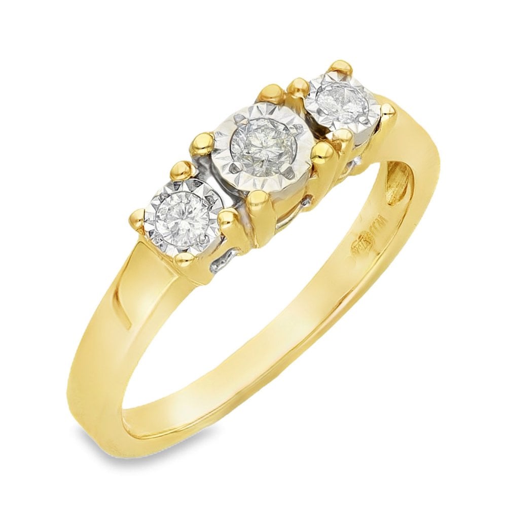 9ct Yellow Gold Illusion-Set Diamond Trilogy Ring - 0.15ct