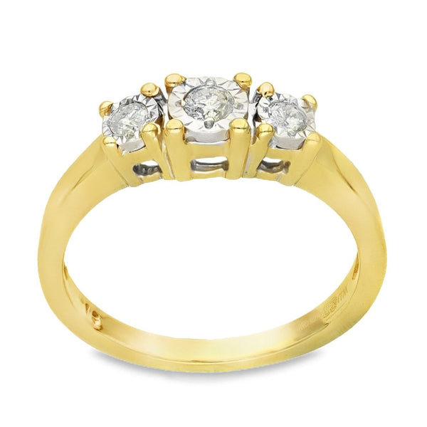 9ct Yellow Gold Illusion-Set Diamond Trilogy Ring - 0.15ct