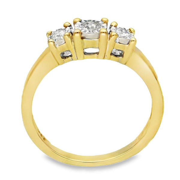9ct Yellow Gold Illusion-Set Diamond Trilogy Ring - 0.15ct