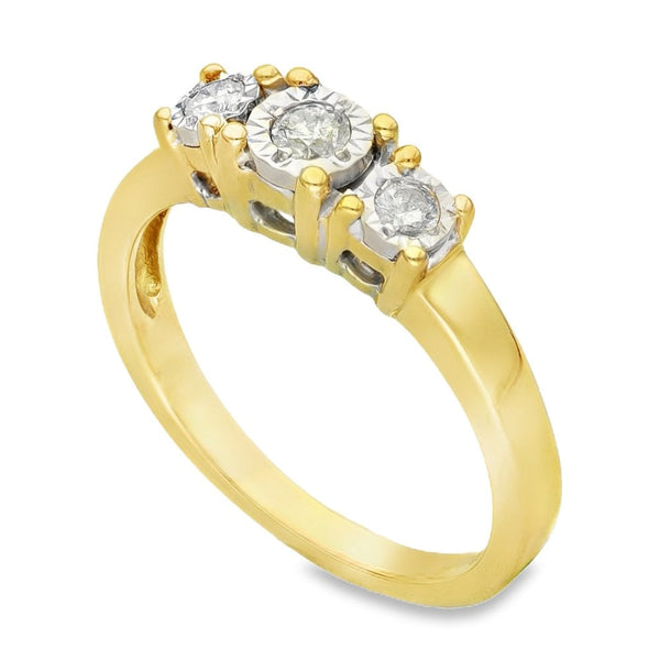 9ct Yellow Gold Illusion-Set Diamond Trilogy Ring - 0.15ct