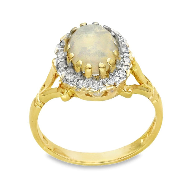 18ct Yellow Gold Opal & Diamond Halo Ring - Size M½ - 0.86ct