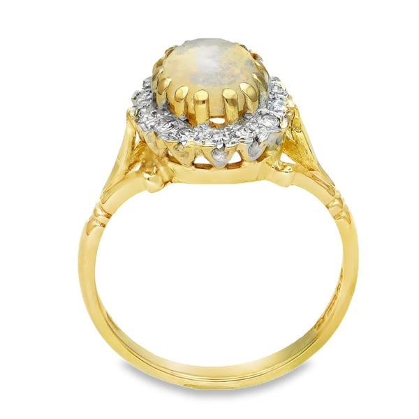 18ct Yellow Gold Opal & Diamond Halo Ring - Size M½ - 0.86ct