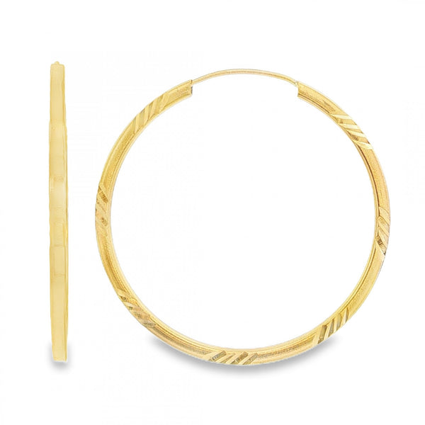 9ct Yellow Gold Patterned Round Hoop Earrings - 2x36x36mm - 1.6g