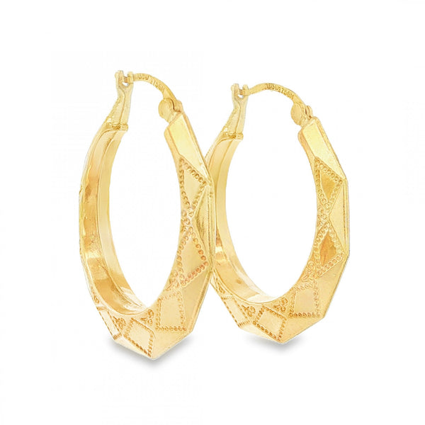 9ct Yellow Gold Faceted Hoop Earrings - 4.5x28x27mm - 2.2g