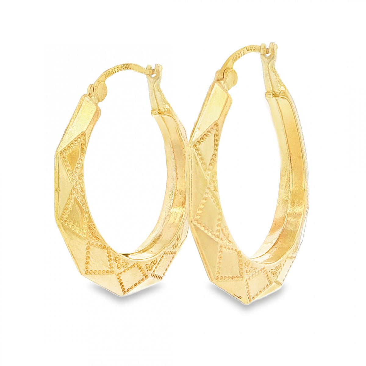 9ct Yellow Gold Faceted Hoop Earrings - 4.5x28x27mm - 2.2g