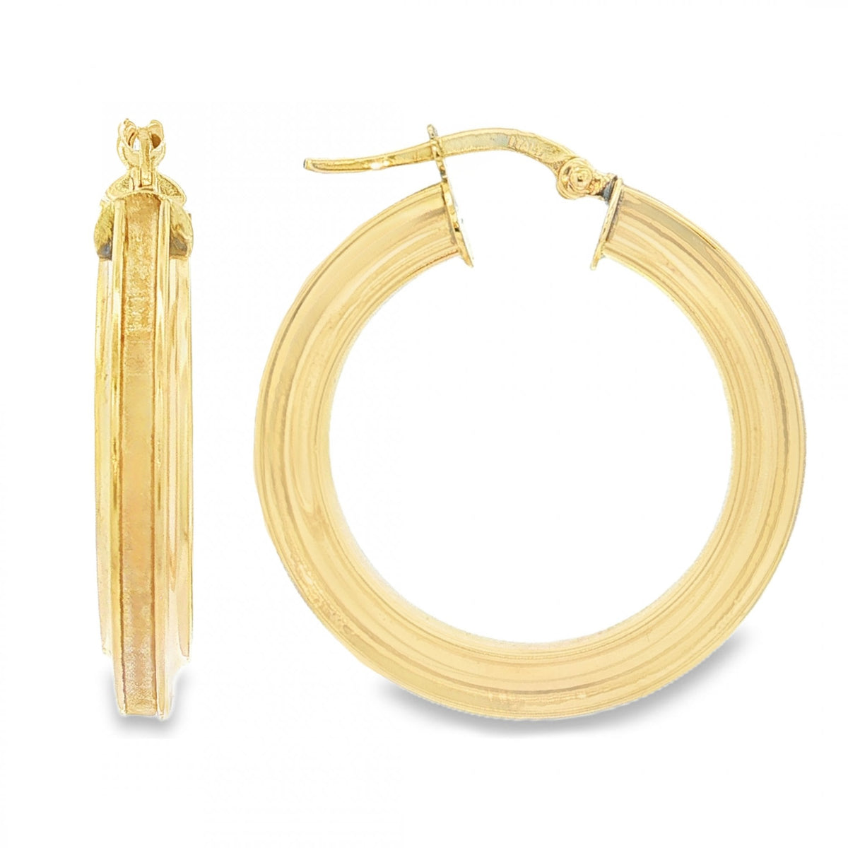 9ct Yellow Gold Round Inlay Hoop Earrings - 4.5x30x28mm - 3.0g