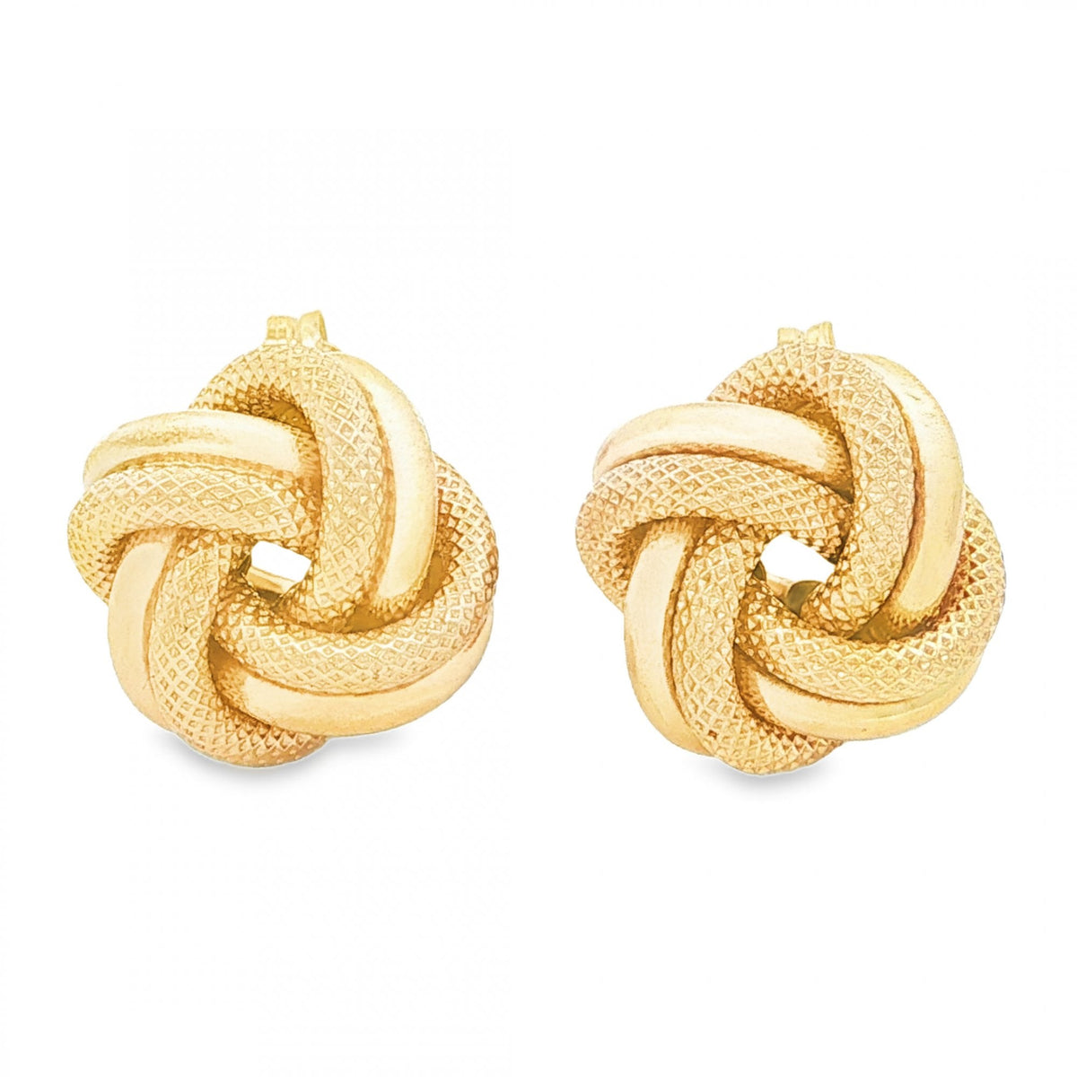 9ct Yellow Gold Double Knot Stud Earrings - 13x13x9mm - 3.2g