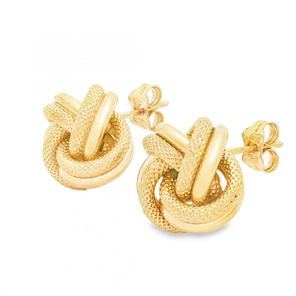 9ct Yellow Gold Double Knot Stud Earrings - 13x13x9mm - 3.2g