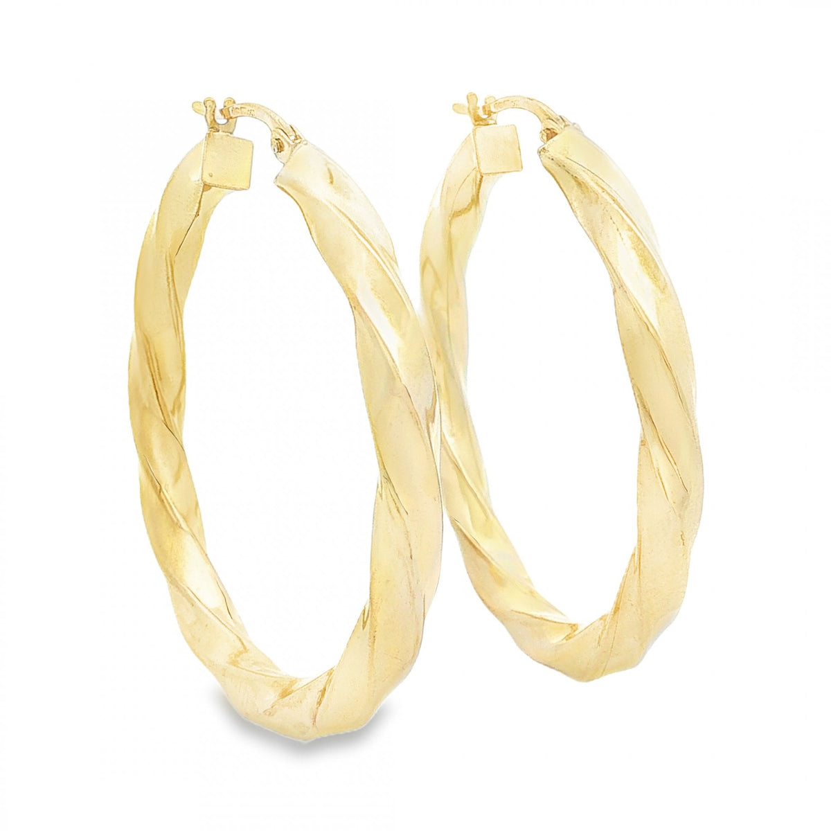 9ct Yellow Gold Round Twist Hoop Earrings - 4x37x36mm - 3.5g