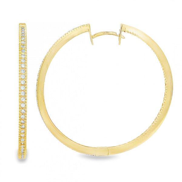 9ct Yellow Gold CZ Oval Hoop Earrings - 2x35x38mm - 7.7g