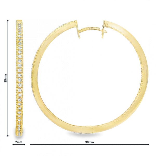 9ct Yellow Gold CZ Oval Hoop Earrings - 2x35x38mm - 7.7g
