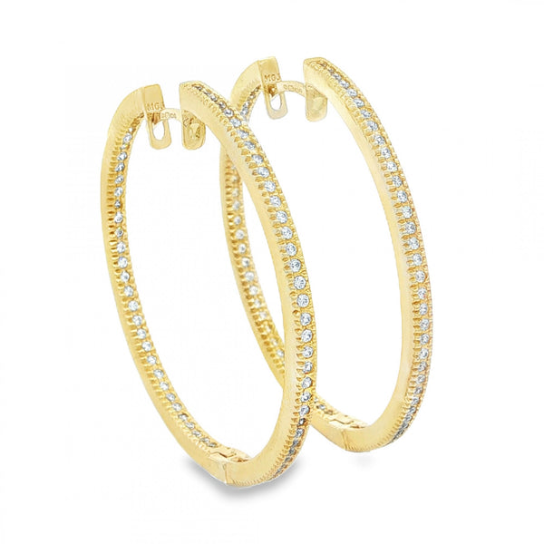 9ct Yellow Gold CZ Oval Hoop Earrings - 2x35x38mm - 7.7g