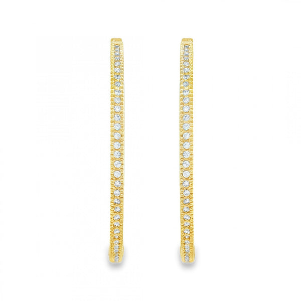 9ct Yellow Gold CZ Oval Hoop Earrings - 2x35x38mm - 7.7g