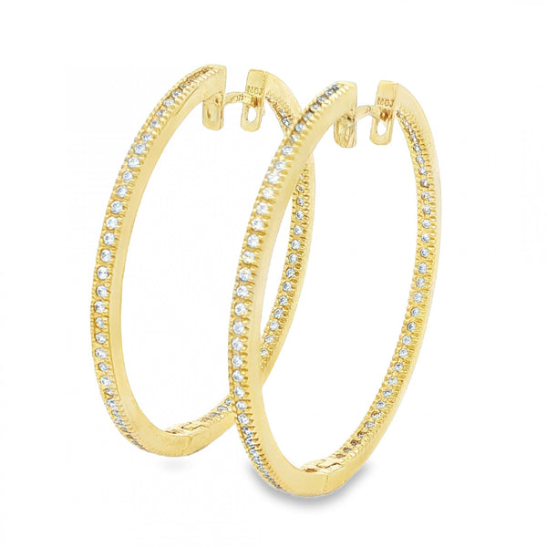 9ct Yellow Gold CZ Oval Hoop Earrings - 2x35x38mm - 7.7g