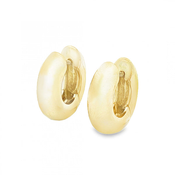9ct Yellow Gold D-Shape Huggie Earrings - 5x15x16mm - 6.0g