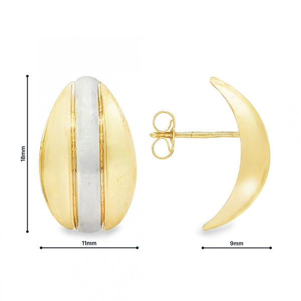 9ct Yellow & White Gold Triple Bar Stud Earrings - 11x18x9mm