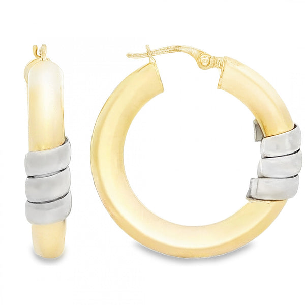 9ct Yellow & White Gold Coil Hoop Earrings - 6x30x29mm - 4.9g