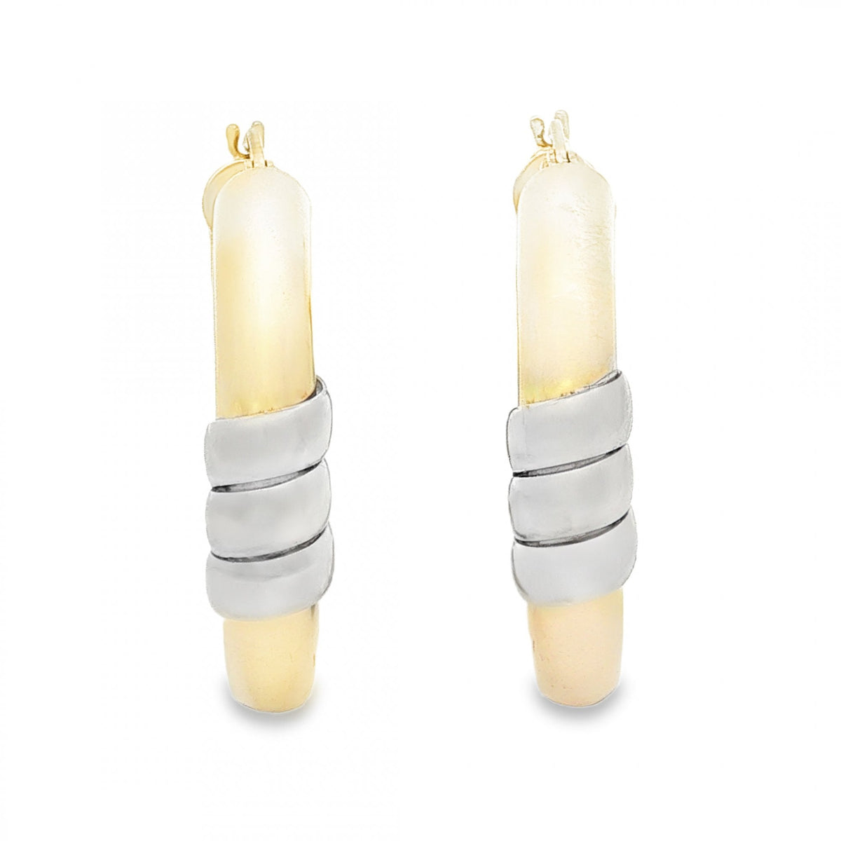 9ct Yellow & White Gold Coil Hoop Earrings - 6x30x29mm - 4.9g