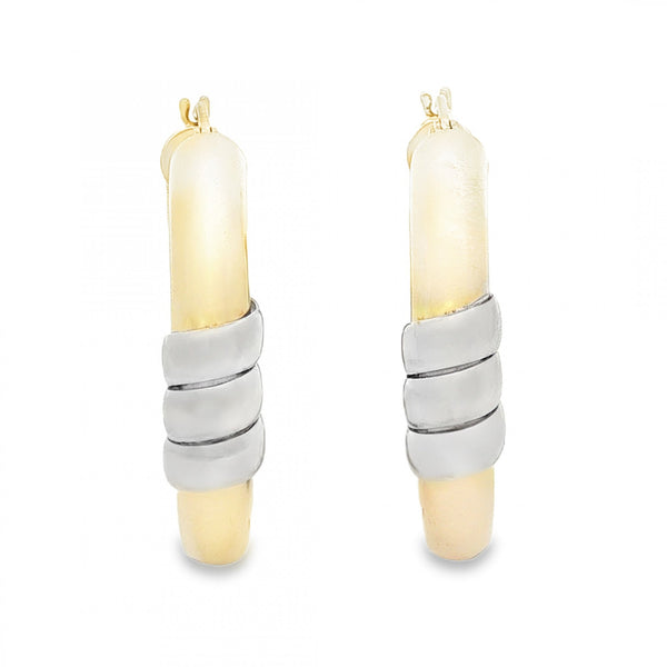 9ct Yellow & White Gold Coil Hoop Earrings - 6x30x29mm - 4.9g