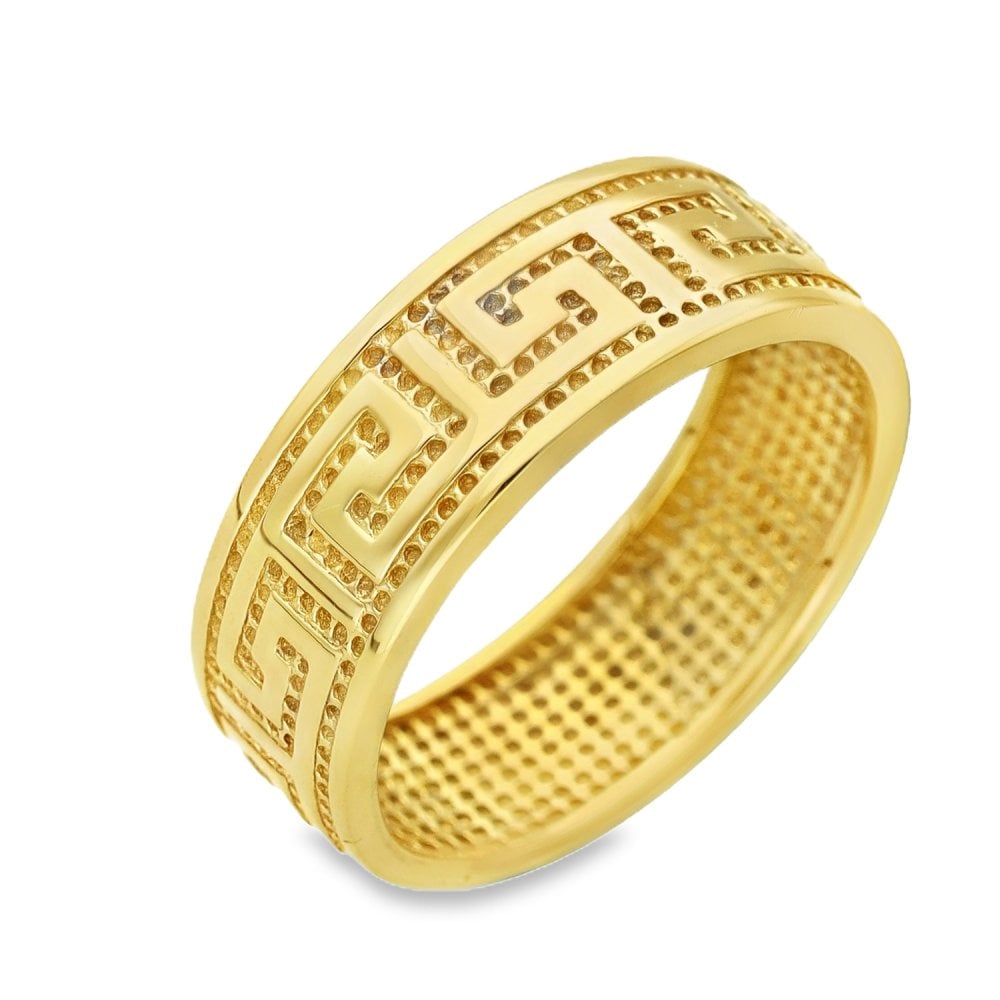 9ct Yellow Gold Greek Key Band - Size S - 8mm