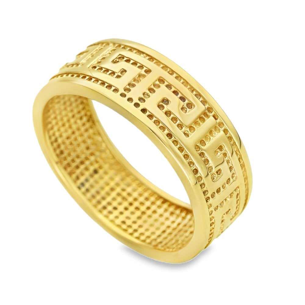 9ct Yellow Gold Greek Key Band - Size S - 8mm