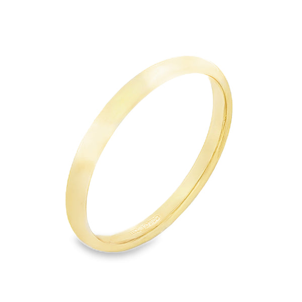 9ct Yellow Gold Plain Court Shape Wedding Ring - Size P - 2mm