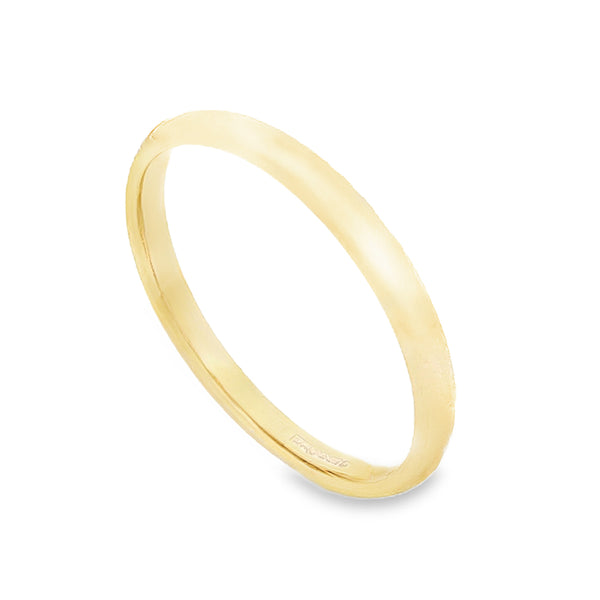 9ct Yellow Gold Plain Court Shape Wedding Ring - Size P - 2mm