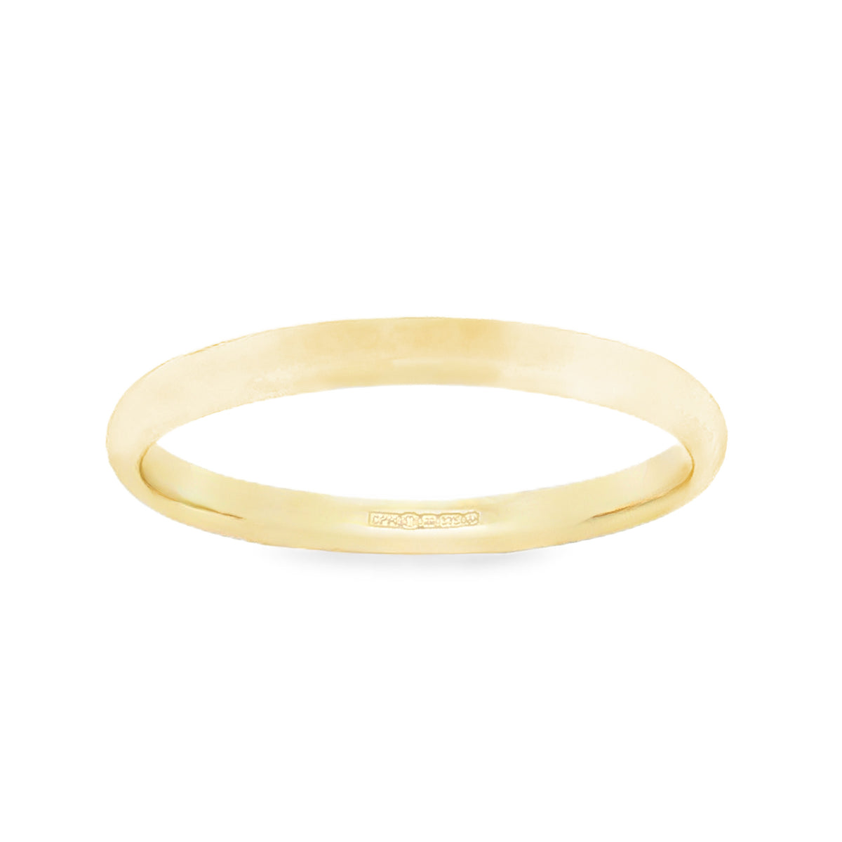 9ct Yellow Gold Plain Court Shape Wedding Ring - Size P - 2mm