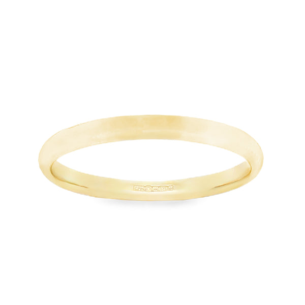 9ct Yellow Gold Plain Court Shape Wedding Ring - Size P - 2mm