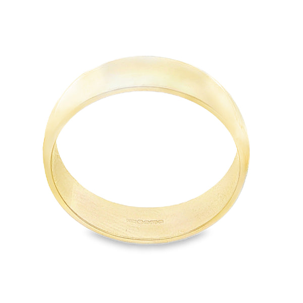 9ct Yellow Gold Plain D-Shape Wedding Band - Size Q - 5mm