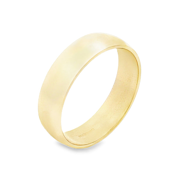 9ct Yellow Gold Plain D-Shape Wedding Band - Size Q - 5mm