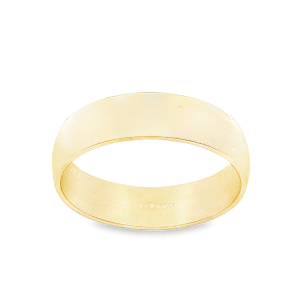 9ct Yellow Gold Plain D-Shape Wedding Band - Size Q - 5mm