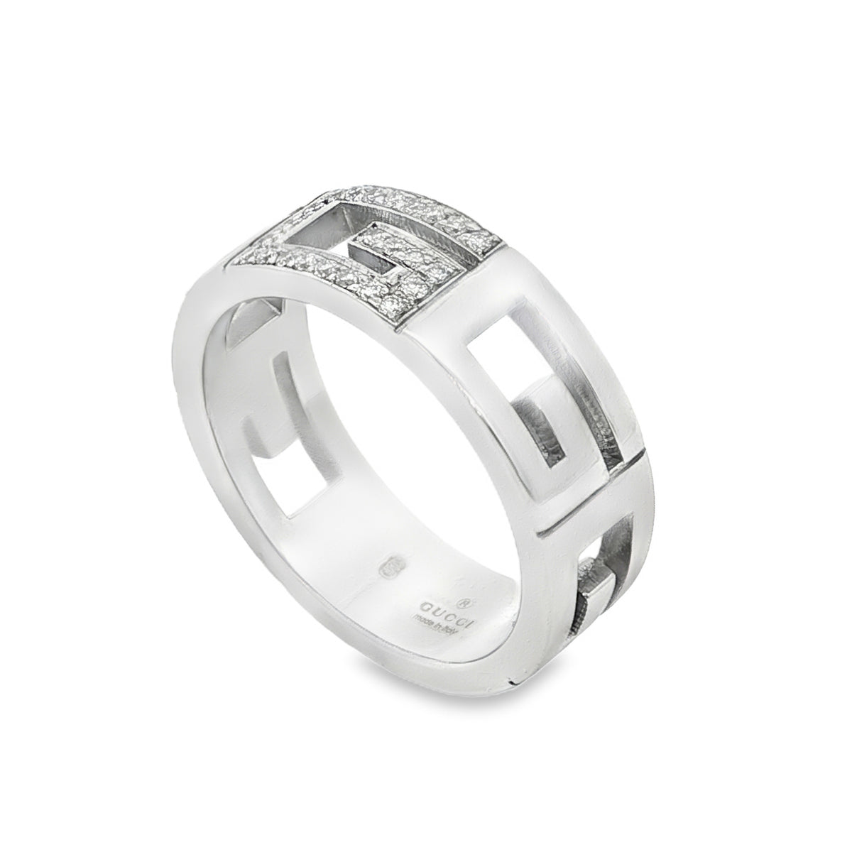 18ct White Gold Gucci Diamond G Ring - Size Q½ - 0.15ct