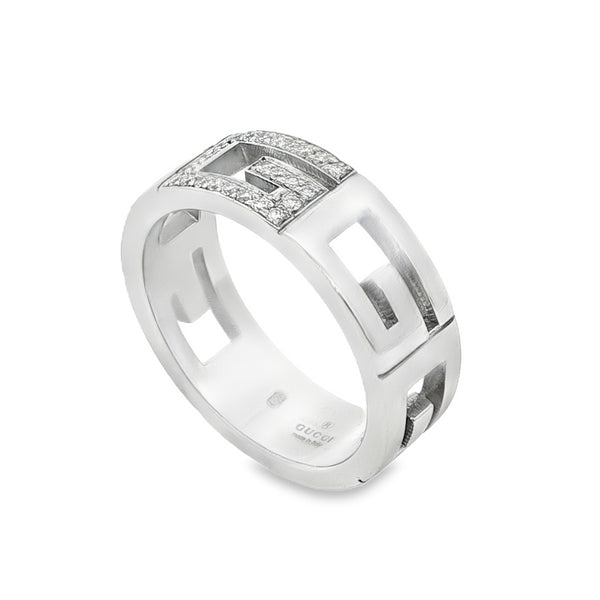 18ct White Gold Gucci Diamond G Ring - Size Q½ - 0.15ct