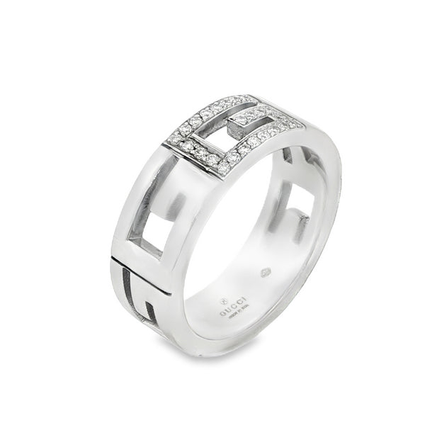 18ct White Gold Gucci Diamond G Ring - Size Q½ - 0.15ct