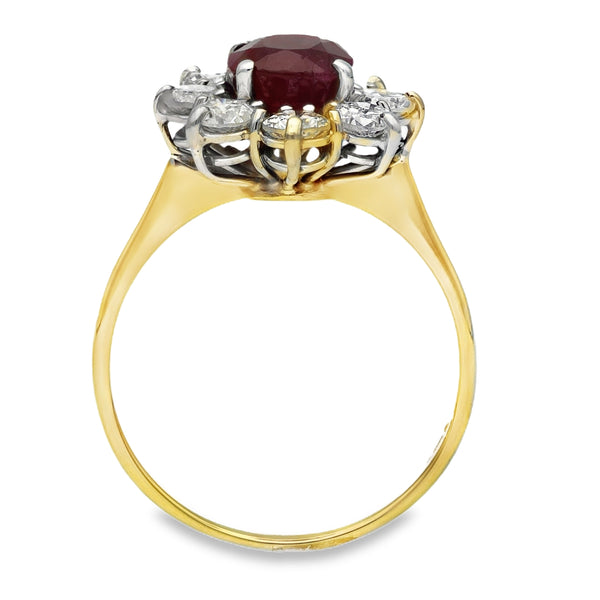 18ct Yellow Gold Ruby & Diamond Cluster Ring - Size Q - 1.20ct