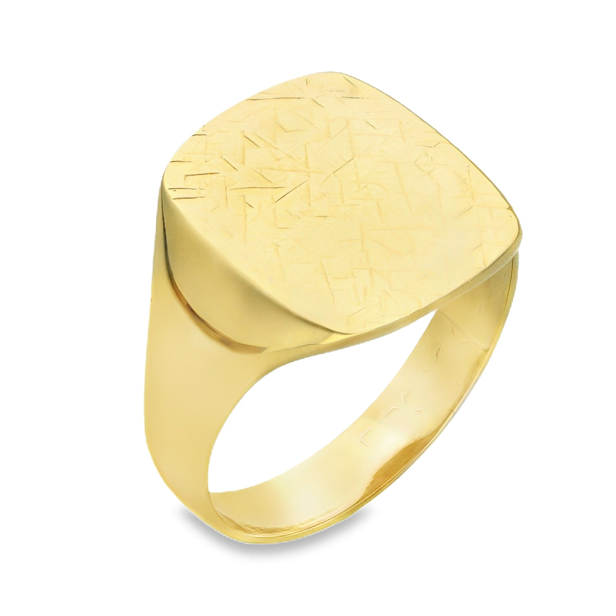 9ct Yellow Gold Nugget Cushion Signet Ring - Size V½ - 17mm