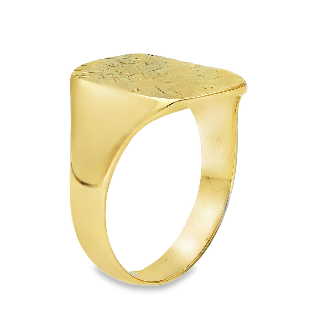 9ct Yellow Gold Nugget Cushion Signet Ring - Size V½ - 17mm