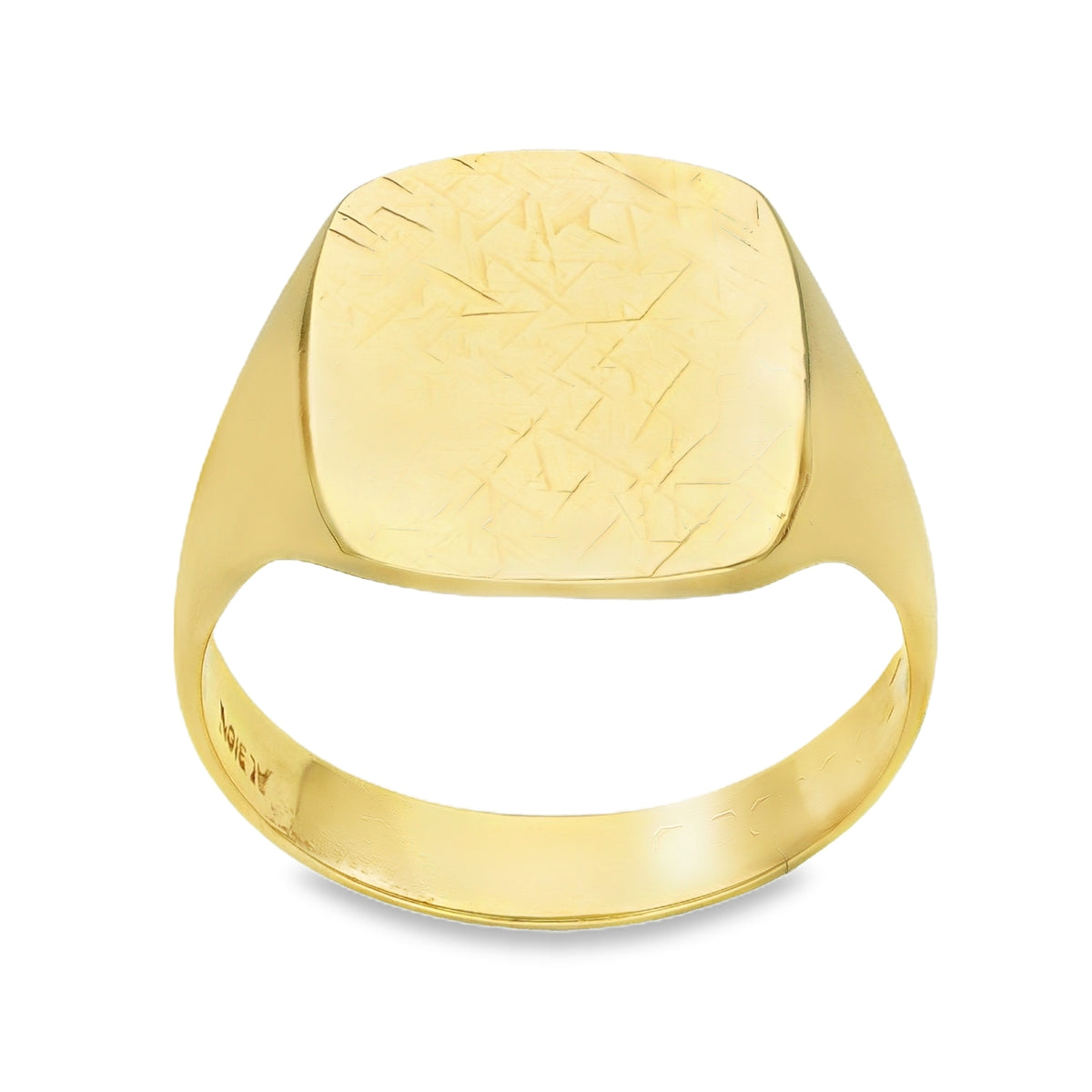 9ct Yellow Gold Nugget Cushion Signet Ring - Size V½ - 17mm