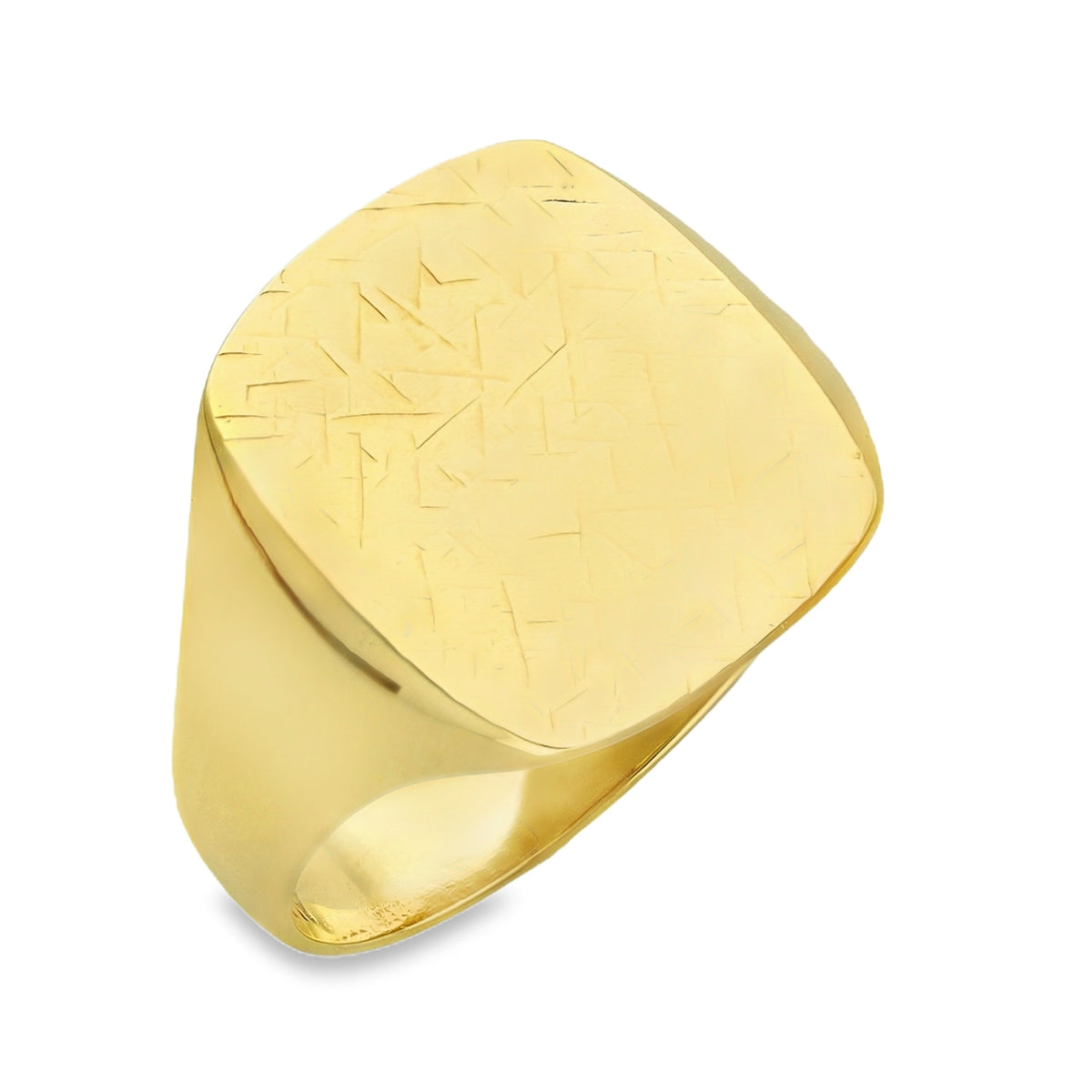 9ct Yellow Gold Nugget Cushion Signet Ring - Size V½ - 17mm