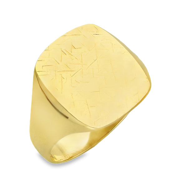 9ct Yellow Gold Nugget Cushion Signet Ring - Size V½ - 17mm